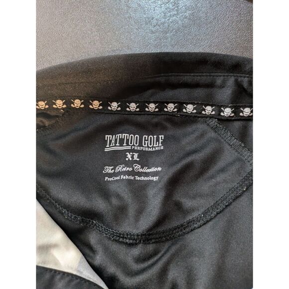 Tattoo Golf Mens XL Polo Shirt Performance Striped Black Retro ProCool Fabric - Picture 8 of 9